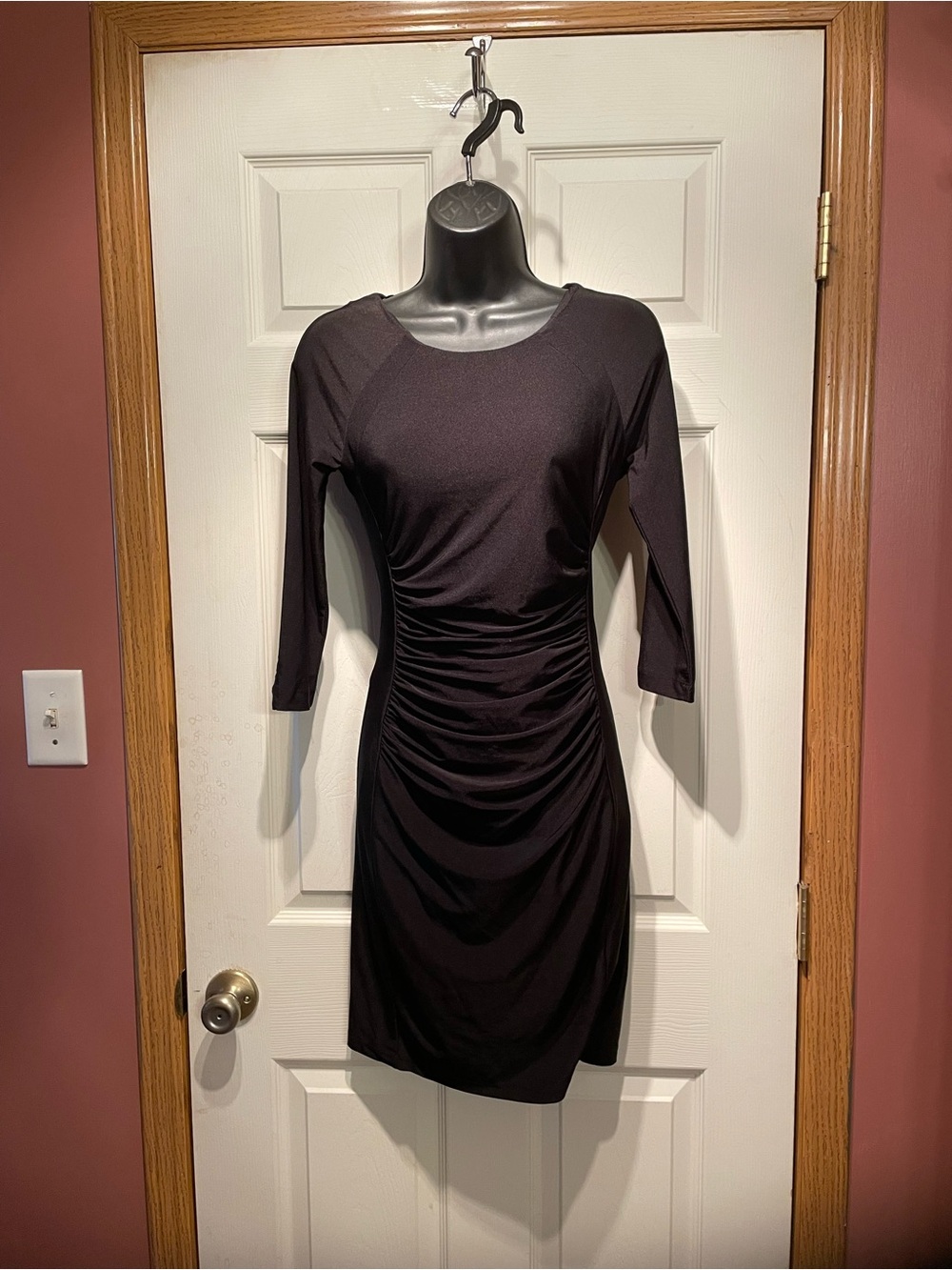 Jennifer Lopez Black 3/4 Sleeve Ruched Sheath Dress